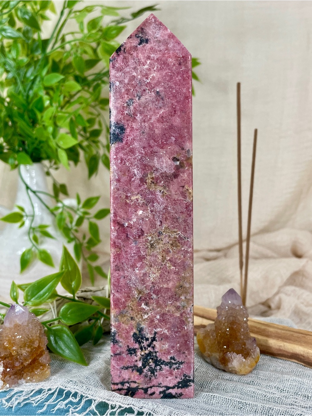 !!! NEW !!! 1843 Large Rhodonite Crystal Tower